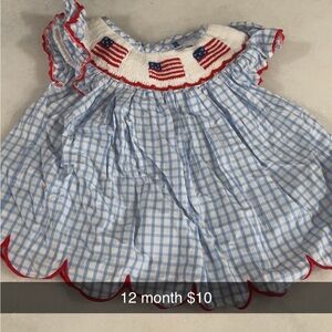 Blue Checkered Baby Dress with Flag Detail